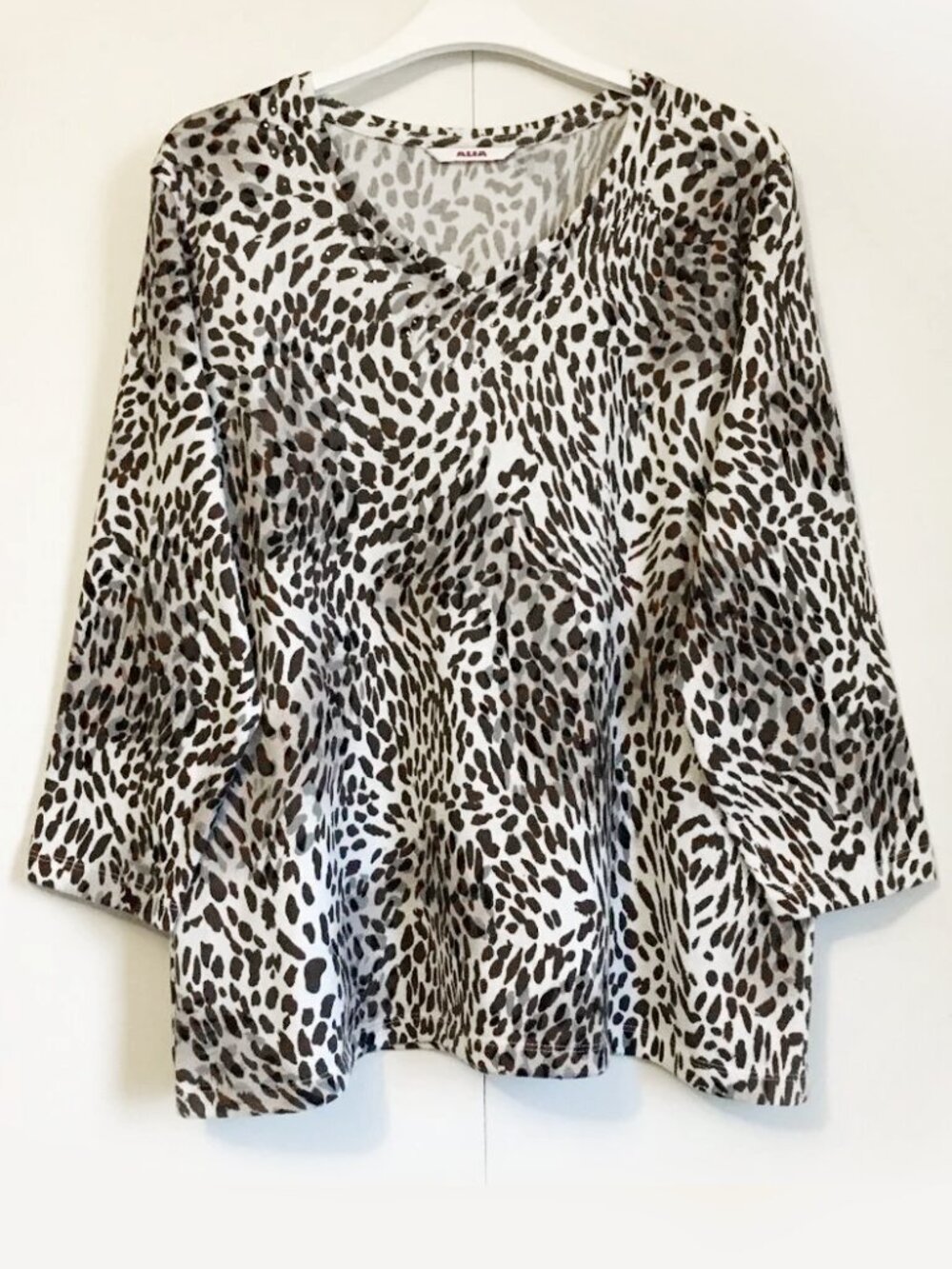 Alia Neutral Animal Print Knit Sweater Rhinestone Embellished Leopard